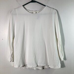 Womens Massimo Dutti White Dress Blouse Tie Back Lined 3/4 Sleeve M Viscose Poly